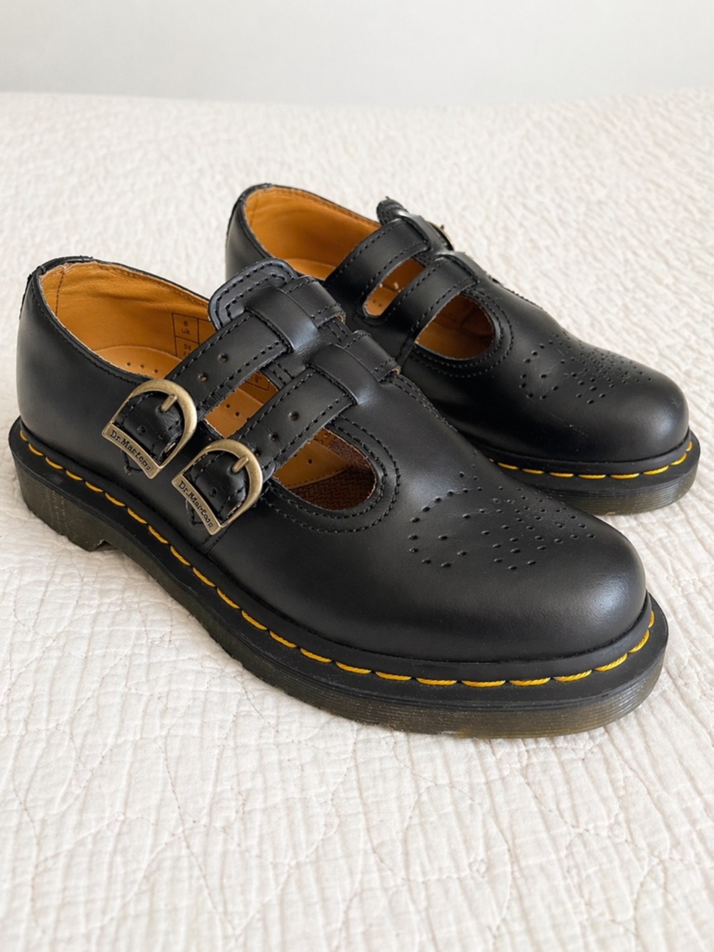 Dr Martens 8065 Mary Jane Shoes Black Leather Double Strap Platform US 8 EU 39